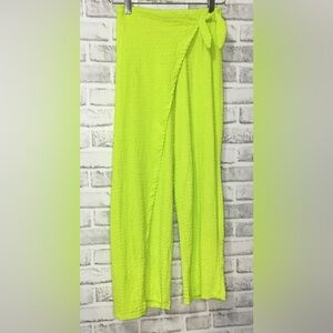 Zara Girls Neon Lime Wrap-Front Wide Leg Pants Size 13-14 Years - K618